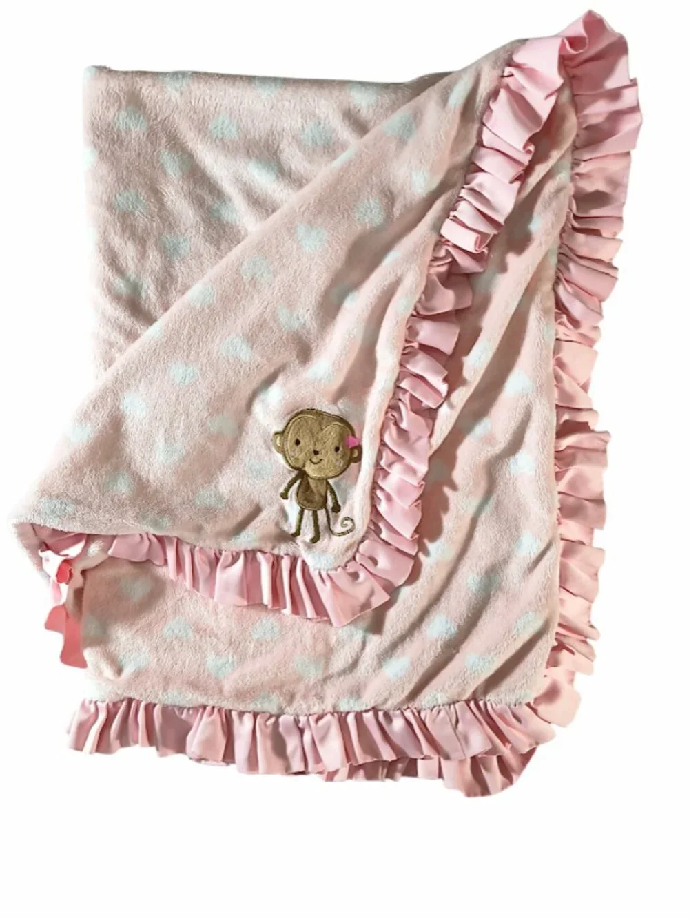 Carter's Monkey Hearts Pink Ruffle Trim Security Lovey Blanket 30